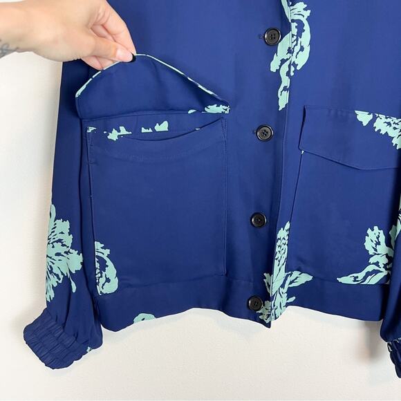 J. Crew Reversible Floral Striped Bomber Jacket Blue Green Size‎ 6 - Picture 6 of 10